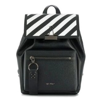 Off-White Cowhide Contrast Striped Drawstring Backpack Brown