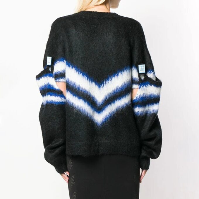 Off-White Detachable Sleeve Colorblock V neck Black