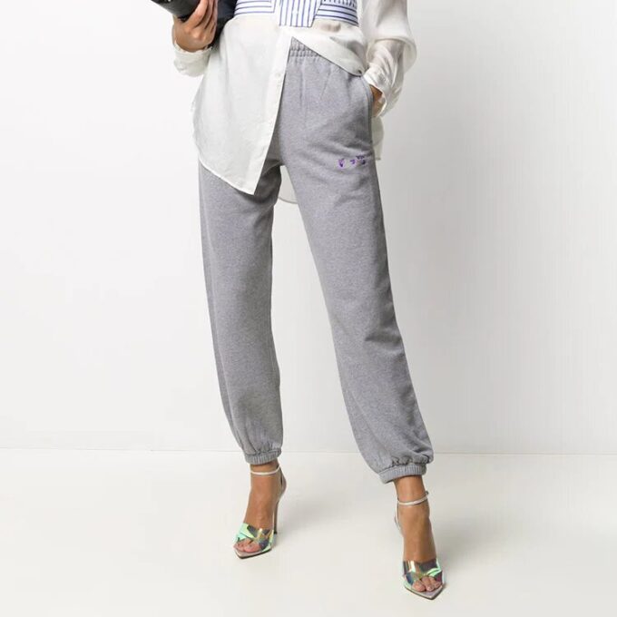 Off-White Embroidered Gray Sports Pants/Trousers/Joggers