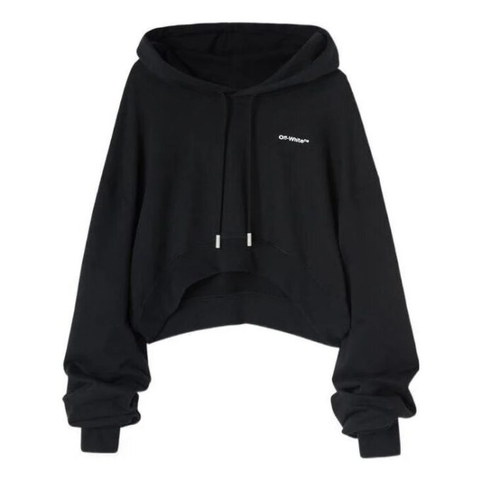 Off-White Embroidered-Logo Cropped Hoodie “Black”