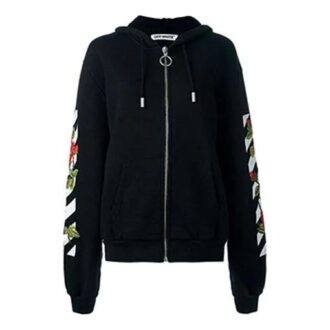 Off-White Floral Print Hooded Black