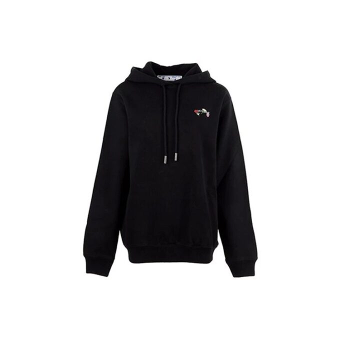 Off-White Flower Embroidered Arrow Hoodie Black