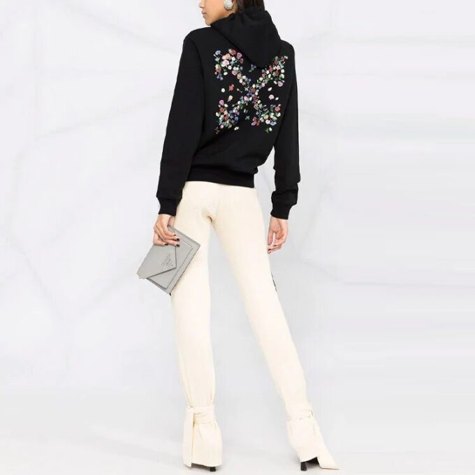Off-White Flower Embroidered Arrow Hoodie Black