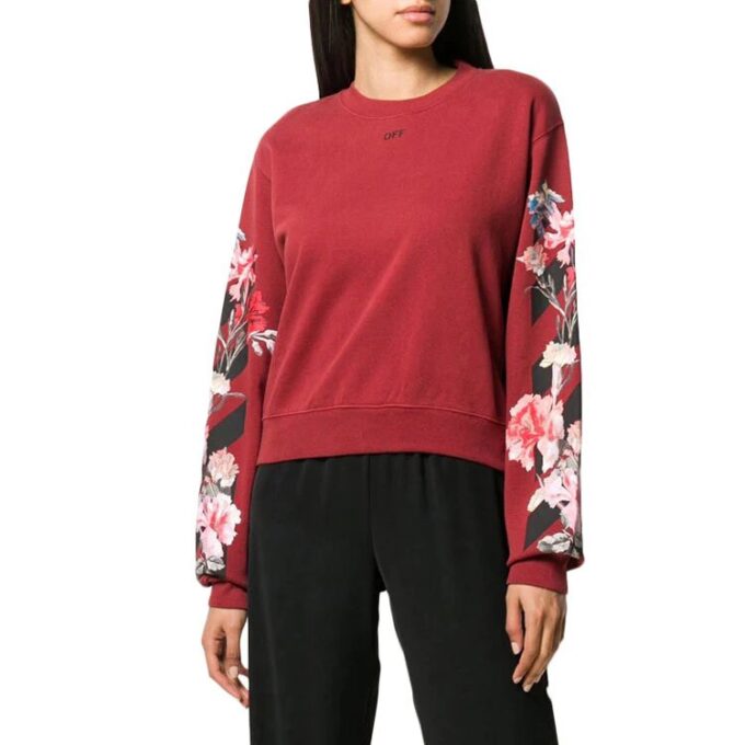 Off-White Flower Printed Sweater Burgundy