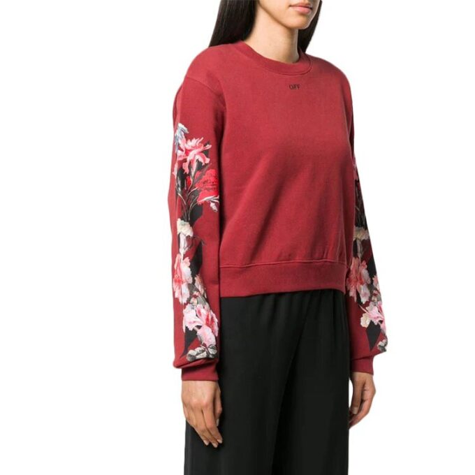 Off-White Flower Printed Sweater Burgundy