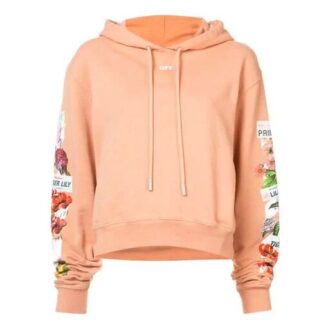 Off-White Flowers Printing Hoodie Loose Fit Pink Red
