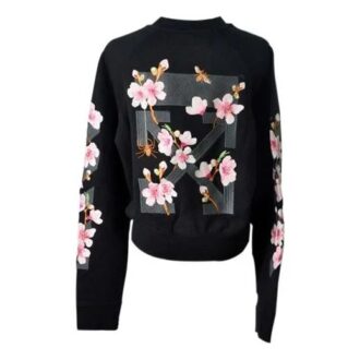 Off-White Fw17 Cherry Blossoms Embroidery Floral Round Neck Sweater
