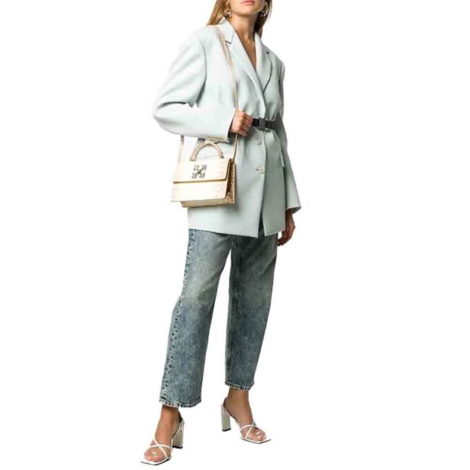 Off-White Jitney 1.4 Crocodile pattern handbag White