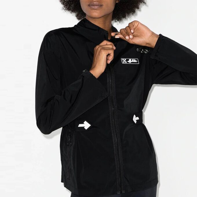 Off-White Large Logo Printing Stand Collar Windproof Jacket Black