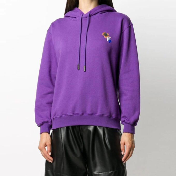 Off-White Leaves Arrow Drawstring Hood Purple Hoodie