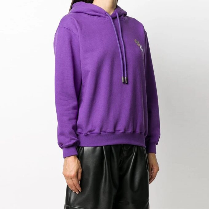 Off-White Leaves Arrow Drawstring Hood Purple Hoodie