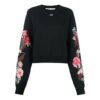 Off-White Logo Flowers Printing Long Sleeves Hoodie Black
