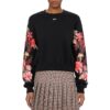 Off-White Logo Flowers Printing Long Sleeves Hoodie Black