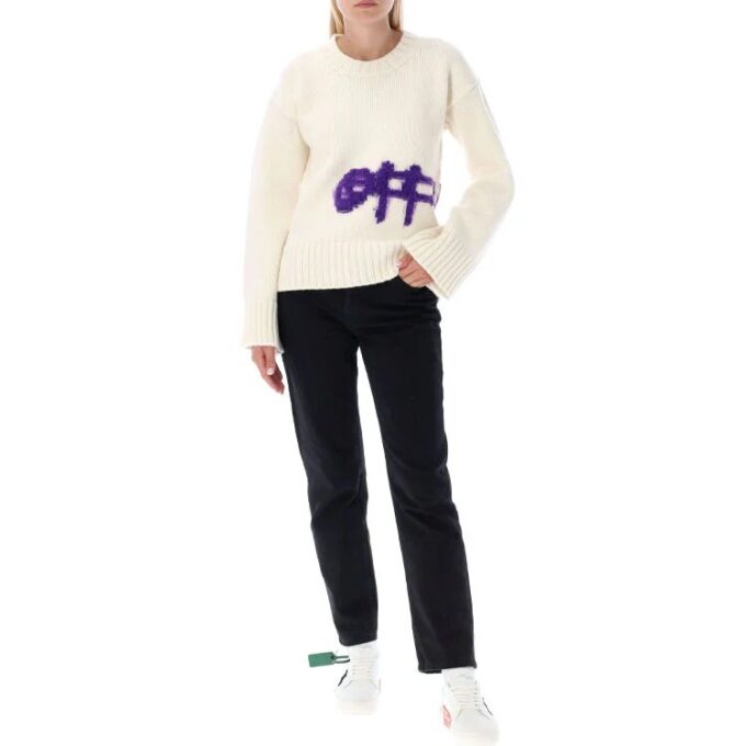 Off-White Logo Intarsia Crewneck “White Purple”