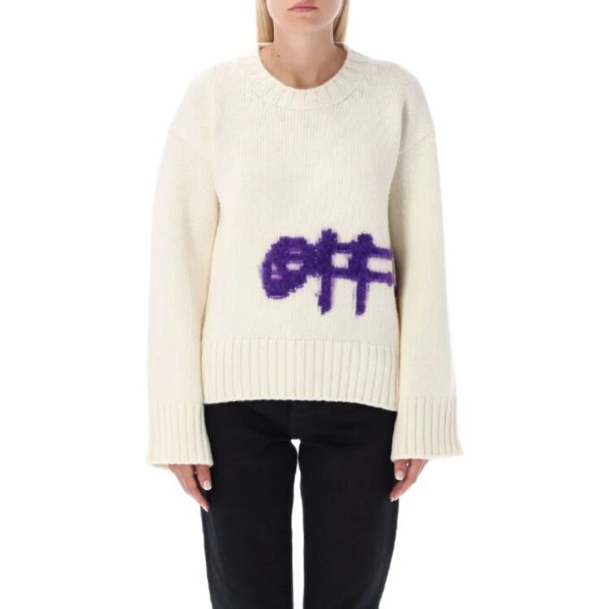 Off-White Logo Intarsia Crewneck “White Purple”