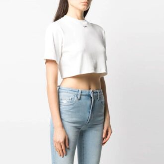 Off-White Logo ribbed Short Sleeve Loose Fit White