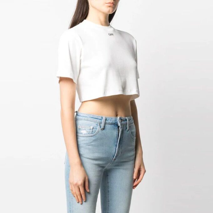 Off-White Logo ribbed Short Sleeve Loose Fit White