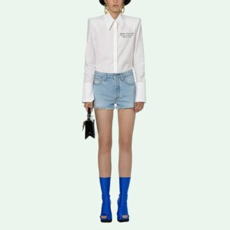 Off-White Logo Washed Denim Shorts Ordinary Version Blue