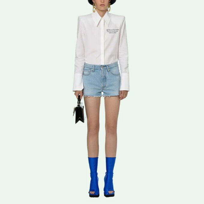 Off-White Logo Washed Denim Shorts Ordinary Version Blue