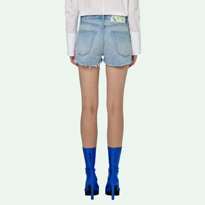 Off-White Logo Washed Denim Shorts Ordinary Version Blue