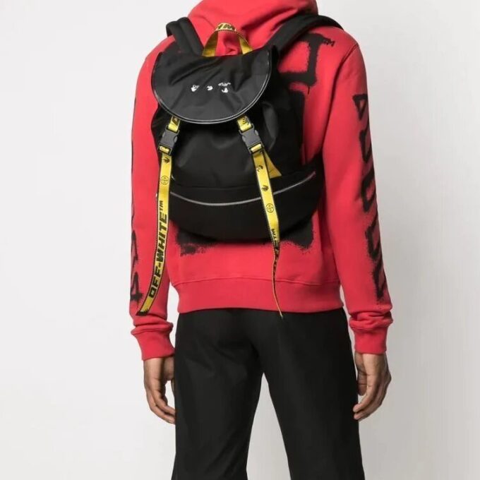 Off-White Men’ s 21 logo Printing Series Functional backpack schoolbag Black
