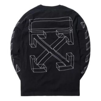 Off-White Men’ s 3D Printing Hollow Out Arrow Long Sleeves Black T-Shirt