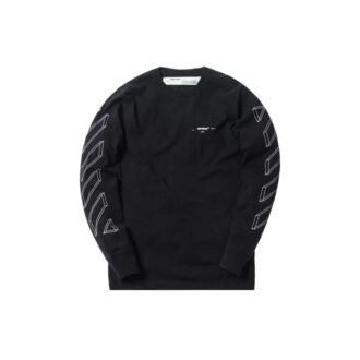Off-White Men’ s 3D Printing Hollow Out Arrow Long Sleeves Black T-Shirt