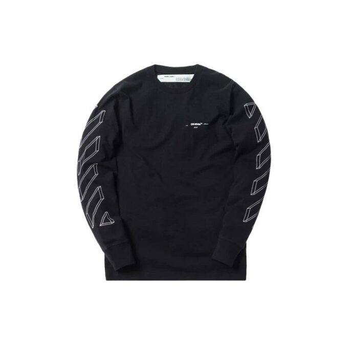 Off-White Men’ s 3D Printing Hollow Out Arrow Long Sleeves Black T-Shirt