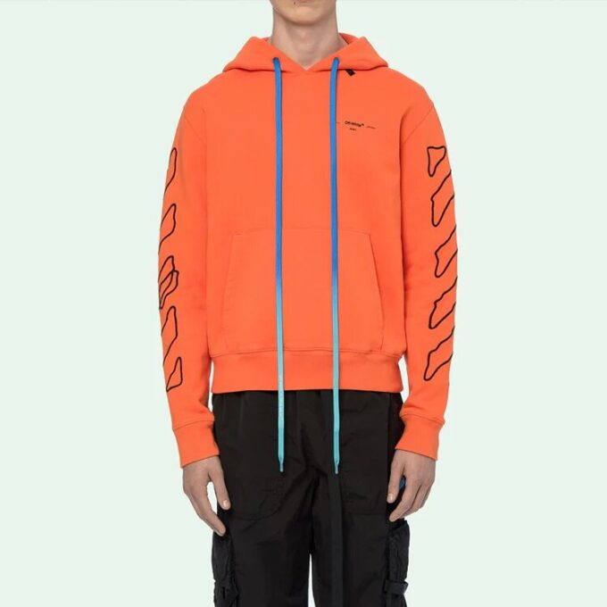 Off-White Men’ s Abstract Arrows Slim Arrow Washed Distress Geometry Embroidered Orange