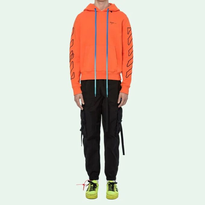 Off-White Men’ s Abstract Arrows Slim Arrow Washed Distress Geometry Embroidered Orange
