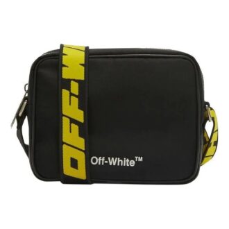 Off-White Men’ s Adjustable Shoulder Straps Logo Printing Zipper Crossbody Black / White Shoulder Bag