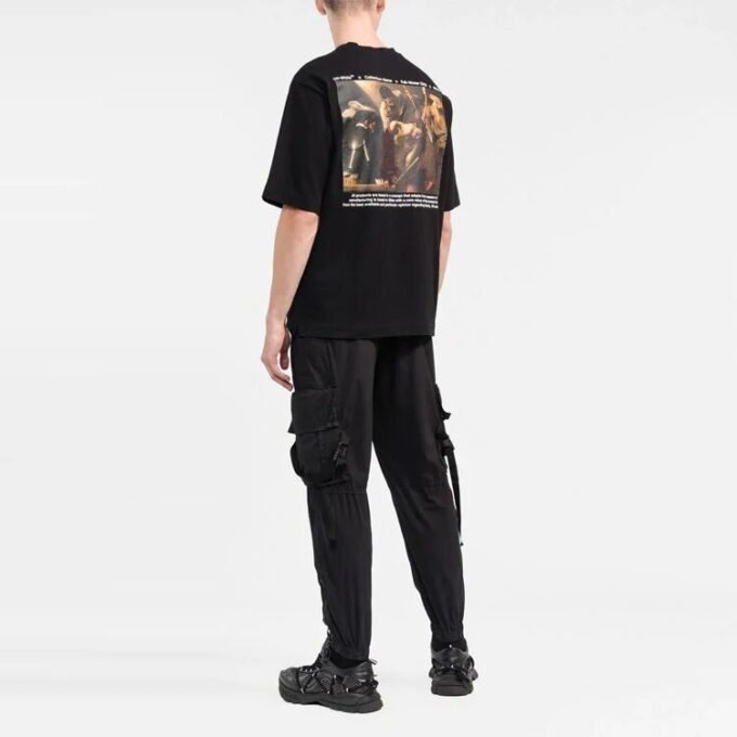 Off-White Men’ s Alphabet Character Printing Casual Straight Short Sleeve White T-Shirt