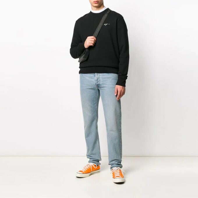 Off-White Men’ s Alphabet Logo Pattern Long Sleeves Loose Fit Black
