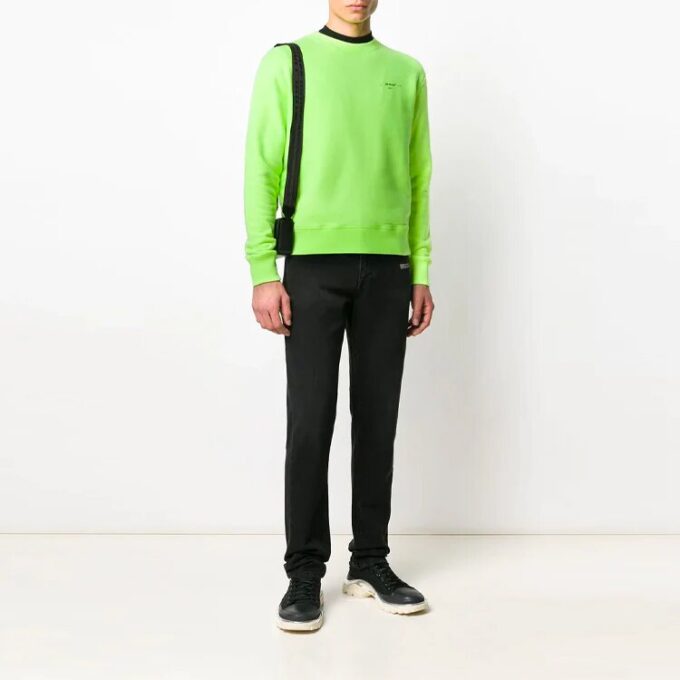 Off-White Men’ s Alphabet logo Pattern Long Sleeves Loose Fit Green