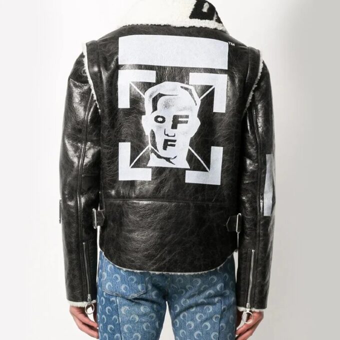 Off-White Men’ s Arrow Faux Fur Black Jacket
