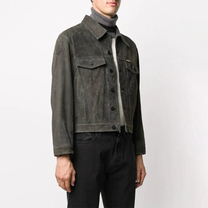 Off-White Men’ s Arrow Pattern Denim Jacket Gray