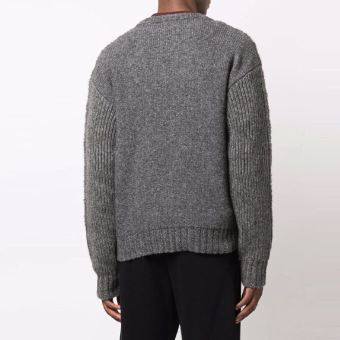 Off-White Men’ s Arrow Pattern Logo Jacquard Solid Color Wool Sweater Gray