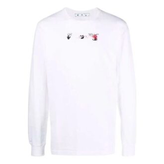 Off-White Men’ s Arrow Pattern Printing Long Sleeves Ordinary White T-Shirt