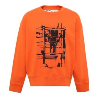 Off-White Men’ s Arrow Pattern Printing Round Neck Long Sleeves Orange
