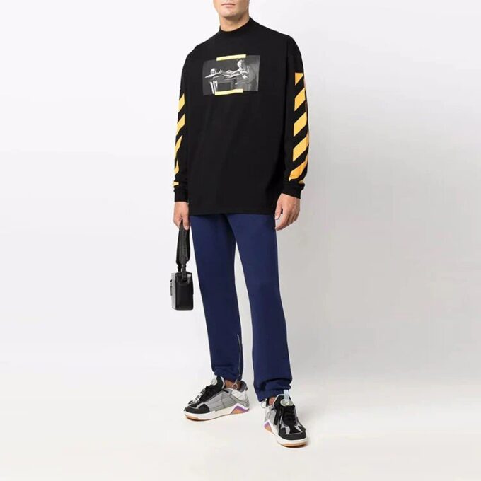 Off-White Men’ s Arrow Pattern Solid Color Bundle Feet Sports Pants/Trousers/Joggers Blue