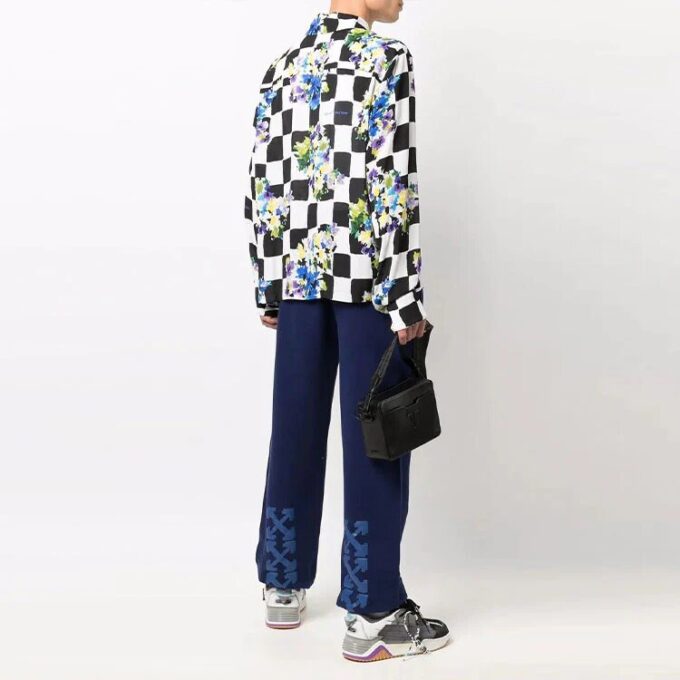 Off-White Men’ s Arrow Pattern Solid Color Sports Pants/Trousers/Joggers Loose Fit Navy Blue