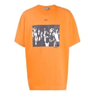 Off-White Men’ s Arrow Printing Round Neck Short Sleeve Orange T-Shirt
