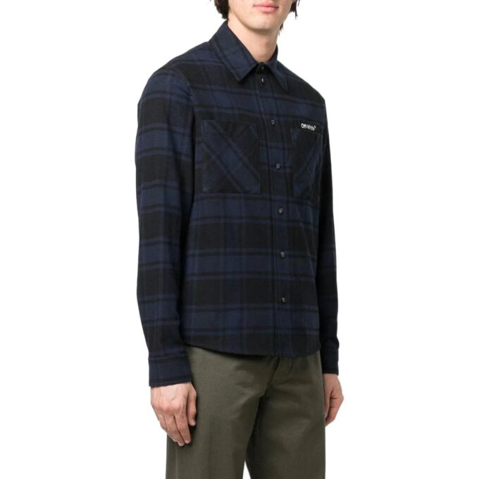 Off-White Men’ s Arrows Plaid Flannel Blue Shirt