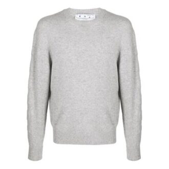 Off-White Men’ s Arrows Round Neck Pullover Long Sleeves Wool Sweater Loose Fit Gray