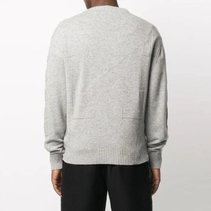 Off-White Men’ s Arrows Round Neck Pullover Long Sleeves Wool Sweater Loose Fit Gray