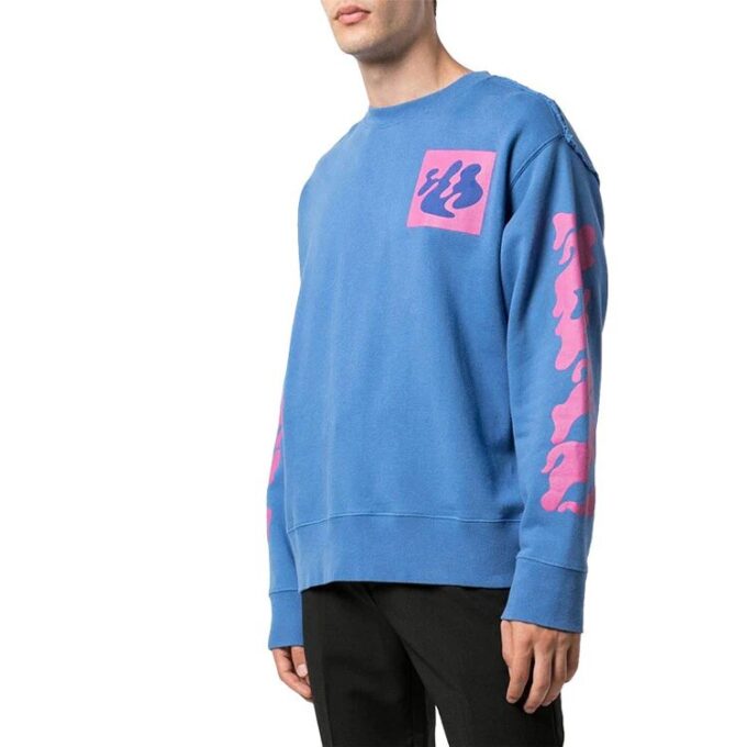 Off-White Men’ s Back Abstract Pattern Knit Round Neck Blue