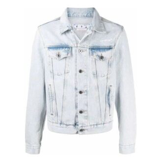 Off-White Men’ s Bleach Effect Denim Jacket Autumn Blue