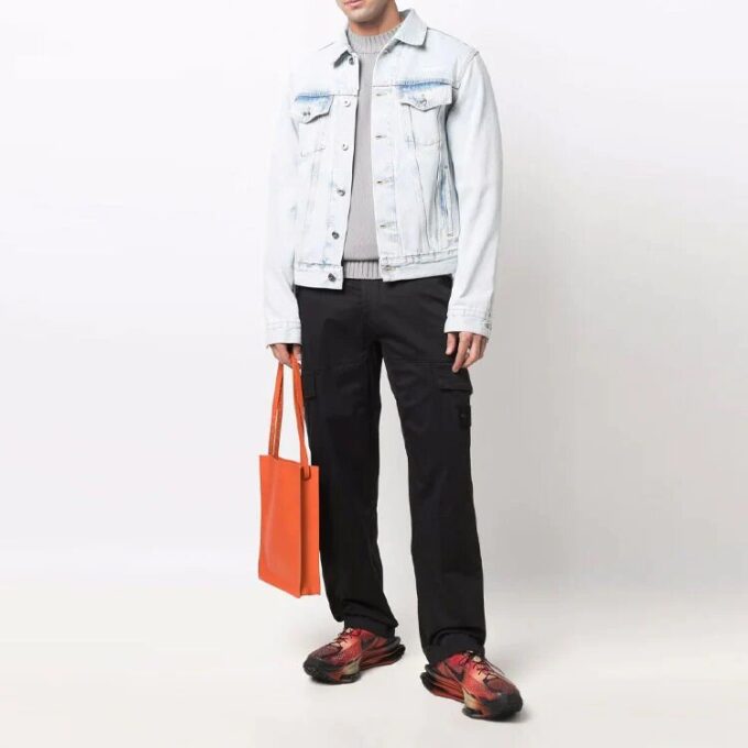 Off-White Men’ s Bleach Effect Denim Jacket Autumn Blue