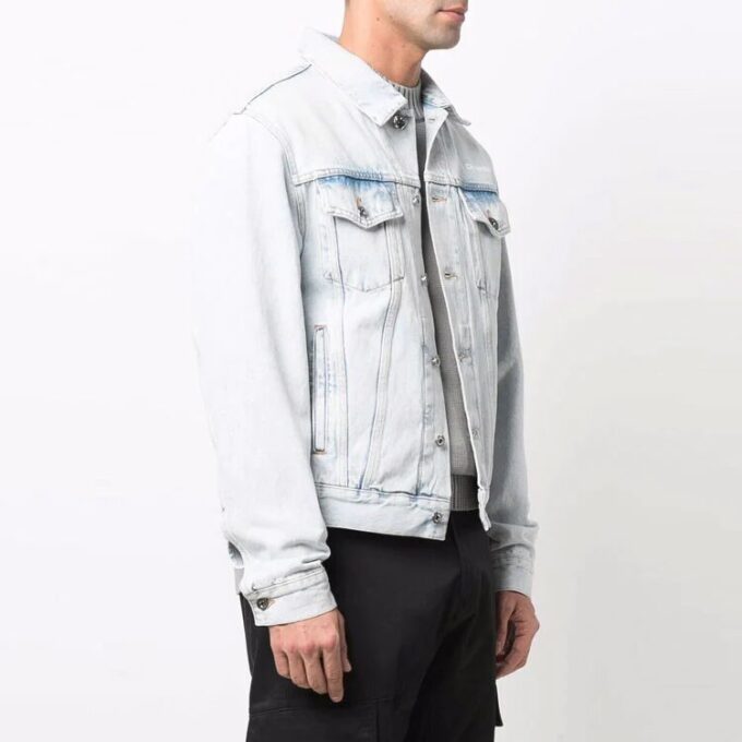 Off-White Men’ s Bleach Effect Denim Jacket Autumn Blue