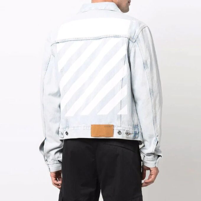 Off-White Men’ s Bleach Effect Denim Jacket Autumn Blue